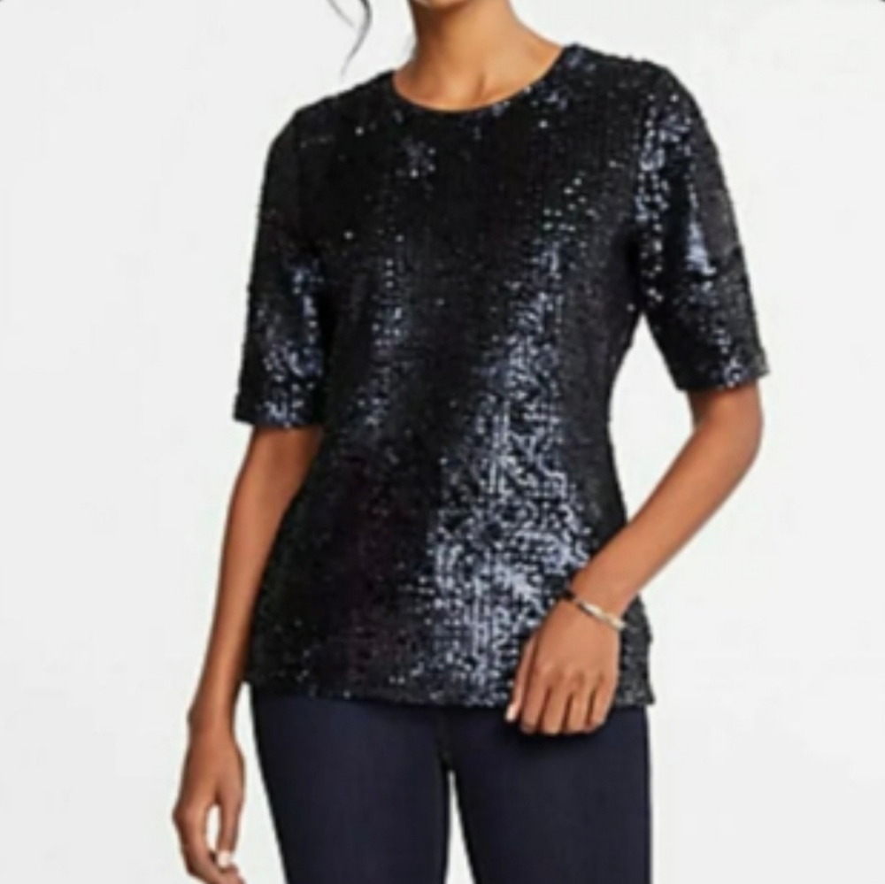 NWT Ann Taylor Navy Sequin Top